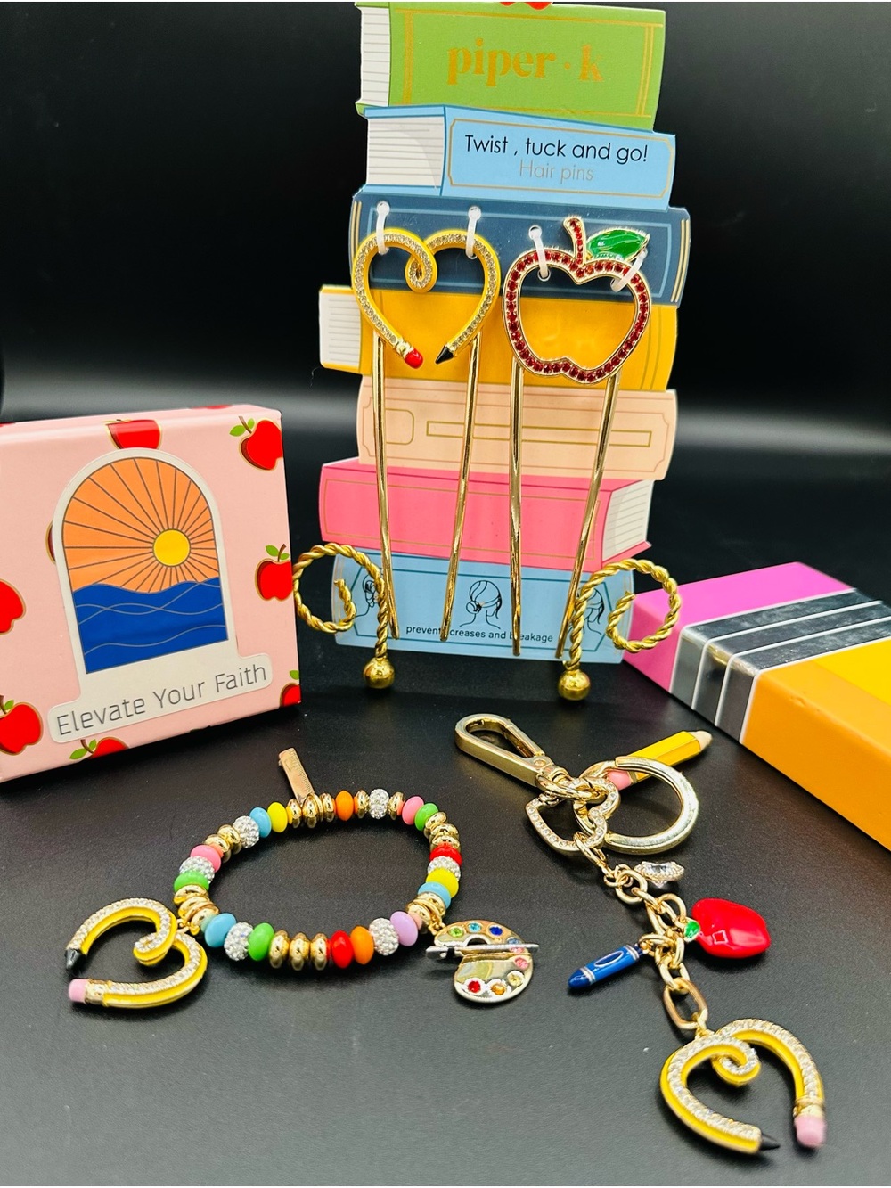 Elevate Your Faith Custom Teacher Jewelry Bundle Keychain Bracelet
